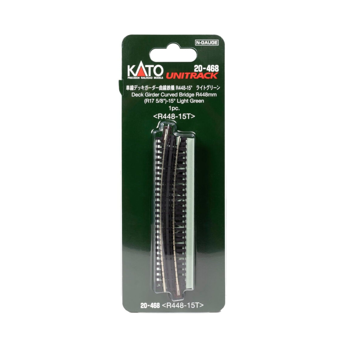 N Single Curve Girder Bridge, Light Green - 448mm (17.6") Radius 15º