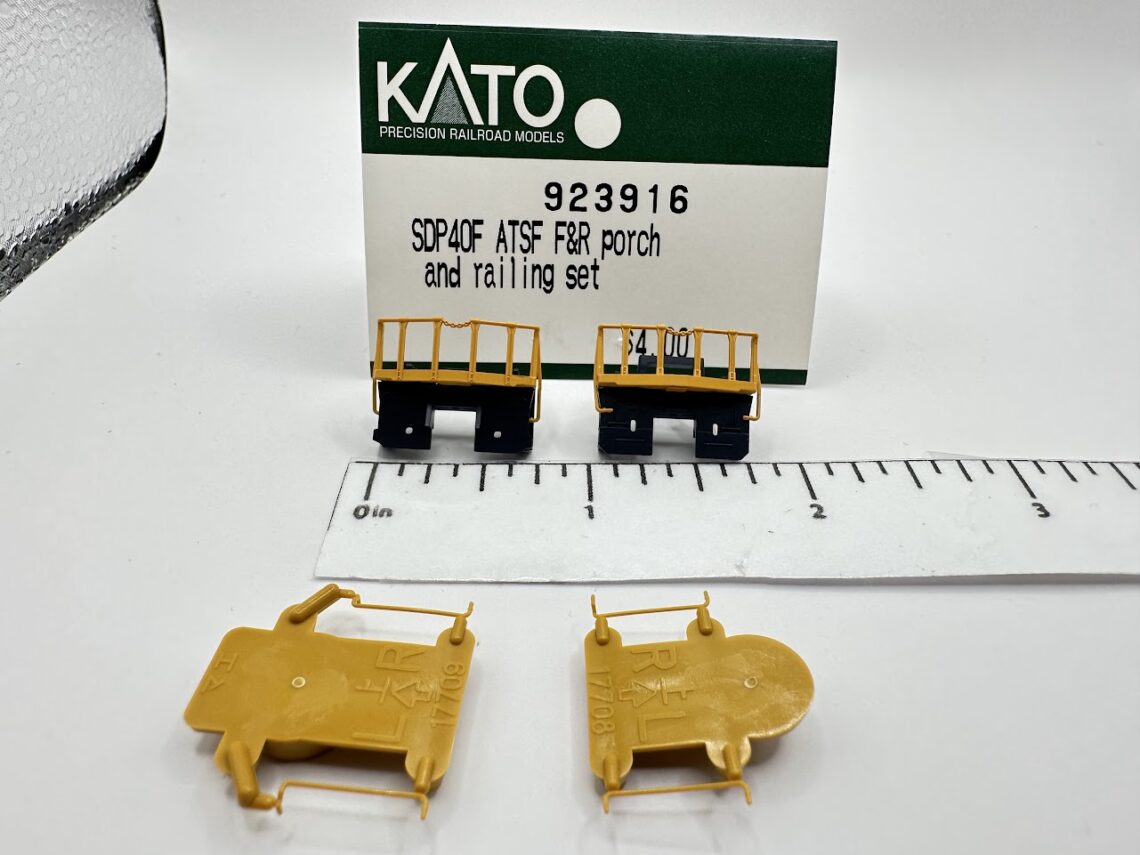 SDP40F Front & Rear Porch and railing set w/ underbody coupler mounts (Santa Fe) (N-Scale)