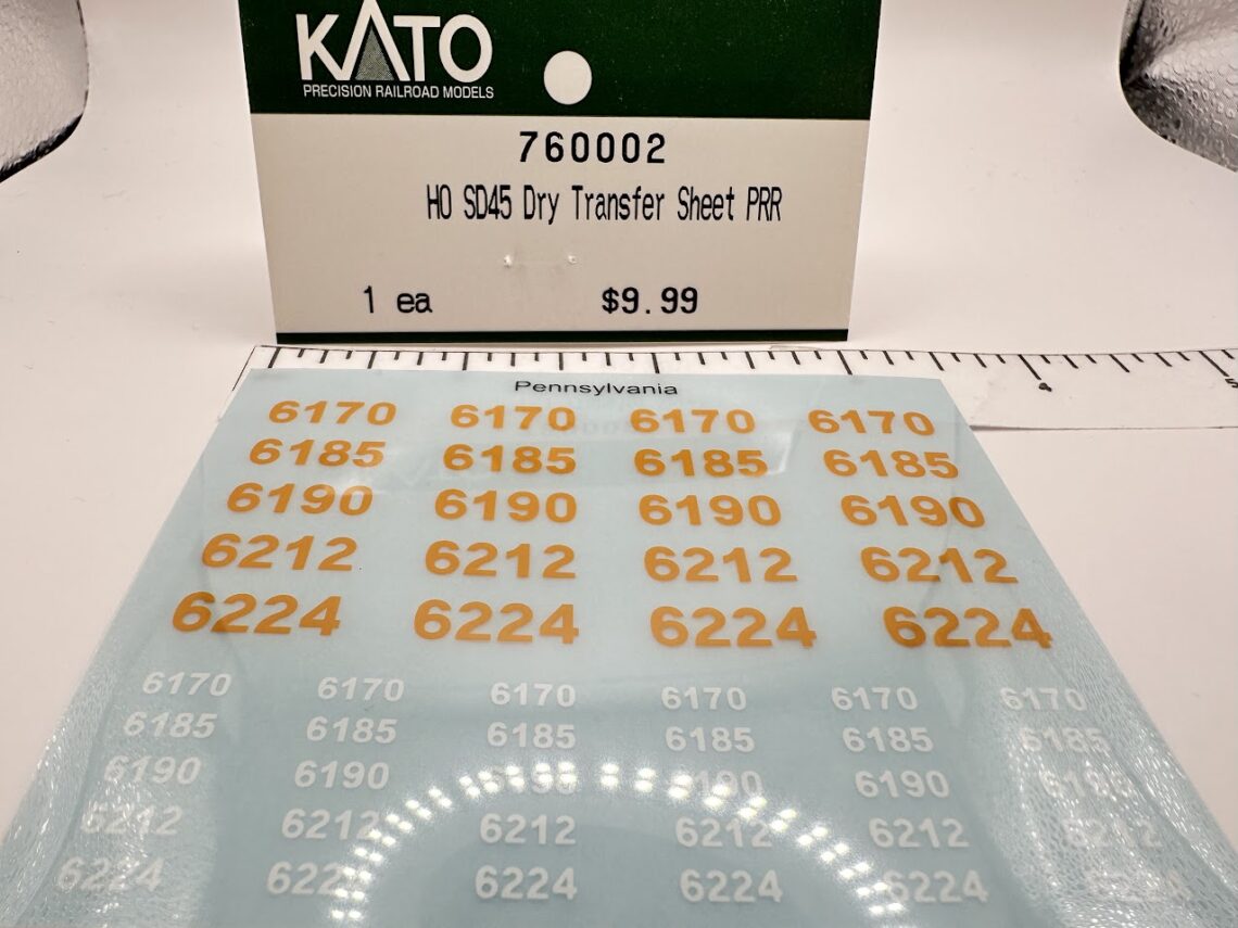 HO SD45 Dry Transfer Sheet<br>Contains: PRR with 5 Numbers (HO-Scale)