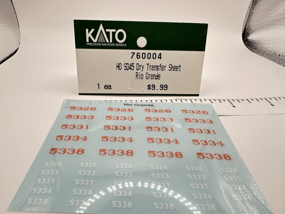 HO SD45 Dry Transfer Sheet<br>Contains: D&RGW with 5 Numbers (HO-Scale)